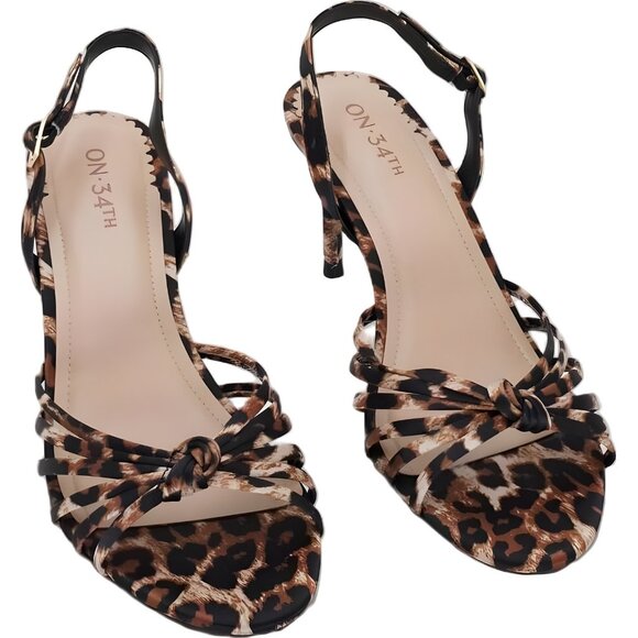 On 34th Lauuritaa Leopard Heeled Dress Sandals Slingback Strappy US 7.5M - Picture 1 of 6